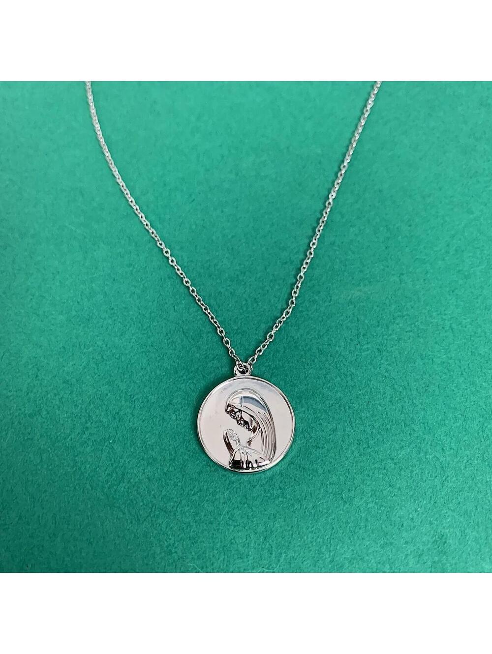 Vintage y2k style Saint Marry Circle pendant silver stainless steel necklace - Picture 6 of 8